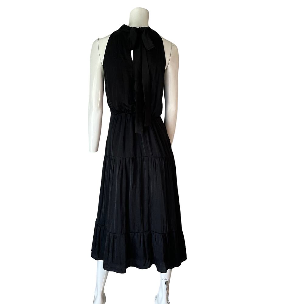SAM EDELMAN Black High Neck Tiered Hem Midi Dress Womens 6 Sleeveless Formal - Picture 2 of 12